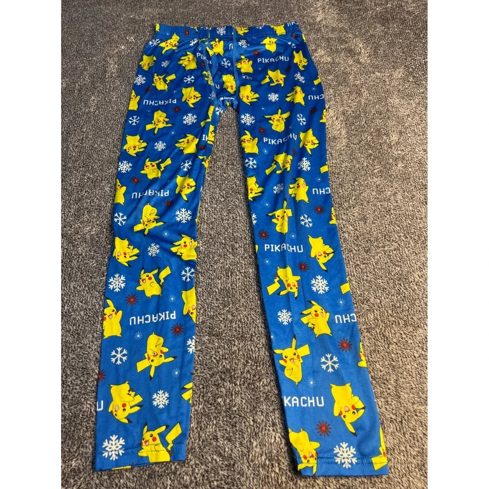 Pokemon Cuddl Duds Pikachu Pajama Pants Blue Holiday Snowflake Kids Medium